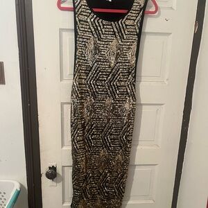 Glamorous Black and Gold Sequin Maxi Dress